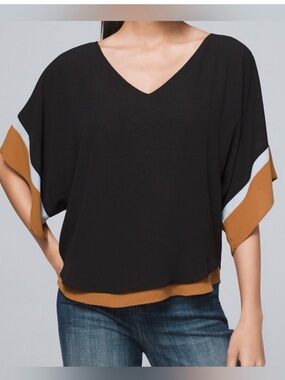 White House Black Market Colorblock Blouse XL Black Tan